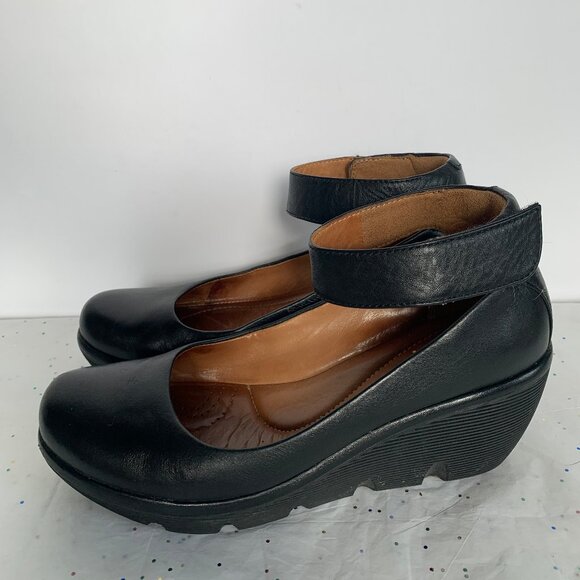 Clarks Artisan Clarene Tide Black Leather Ankle Strap Platform Wedges - Size 6.5 - Picture 8 of 16